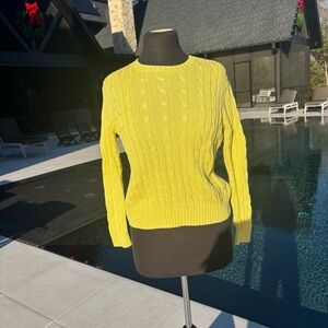 Vintage Brooks Brothers Yellow Cable Knit Sweater Merc Cotton Made Hong Kong